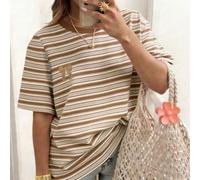 Shein Camiseta casual de cuello redondo con estampado digital a rayas de colores y corbata de moño, un gran regalo para un amigo.