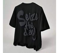 Shein Camiseta casual de hombre con estampado 3D de lámina "SEIZE THE DAY", adecuada para festivales de música al aire libre, salidas diarias, reuniones con