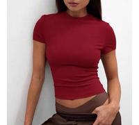 Shein Camiseta casual de manga corta con cintura ceñida para vacaciones, aeropuerto, regreso a clases, elegante para el Día de San Valentín, primavera y ver