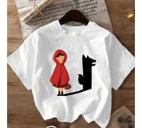 Shein Camiseta casual de manga corta con cuello redondo para primavera, verano y otoño, talla grande, con una imagen de Caperucita Roja al estilo de dibujos