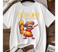 Shein Camiseta casual de manga corta con cuello redondo y estampado gráfico de letra vintage LUNE para madres, camisetas gráficas para mujeres