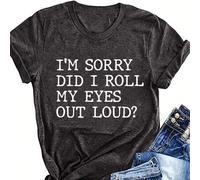 Shein Camiseta casual de manga corta con estampado de letras para talla grande. "¿ACASO HICE RODAR MIS OJOS EN VOZ ALTA?" Camiseta gráfica divertida para mu