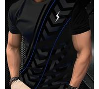 Shein Camiseta casual de manga corta con gráfico de rayo y diseño geométrico para hombres, esencial de verano