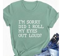Shein Camiseta casual de manga corta con impresión de letra talla grande, "¿ME REVOLVÍ LOS OJOS EN VOZ ALTA?" Camisetas gráficas para mujeres