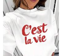 Shein Camiseta casual de manga corta de cuello redondo 100% algodón con estampado "C'est La Vie" de corte holgado, suave y cómoda, estilo Y2K, adecuada para