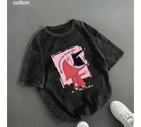 Shein Camiseta casual de manga corta y cuello redondo con estampado de Caperucita Roja que no le teme al lobo feroz, para uso diario en primavera/otoño/vera