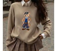 Shein Camiseta casual de mujer de felpa cálida con estampado de oso, Día de San Patricio, símbolo de trébol de la suerte, Carnaval, Año del Caballo, Impresi