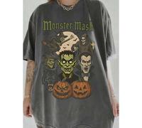 Shein Camiseta casual de mujer oversize de cuello redondo y manga corta, con temática de Halloween "Monster Mash", "Nightmare Before Christmas", adecuada pa