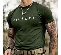 Shein Camiseta casual de verano para hombre con cuello redondo, estampado de letras y hombros caídos, suelta, para otoño