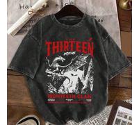 Shein Camiseta casual de verano para mujer con cuello redondo y manga corta, estampado de trono de cristal, color negro lavado. Camiseta de mujer con estamp