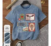 Shein Camiseta casual de verano para mujer con estampado de trono de cristal, cuello redondo y manga corta, talla grande, lavada; Camiseta de mujer con esta