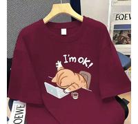 Shein Camiseta casual holgada de manga corta con estampado de gato gordo divertido "Estoy bien", adecuada como regalo para novia, amiga o Día de San Valentí