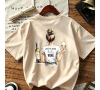 Shein Camiseta casual holgada para mujer 2026 con gráfico "I'm Just A Girl Who Loves To Drink", estilo europeo y americano, verano