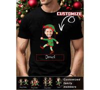 Shein Camiseta casual holgada personalizada con retratos de miembros de la familia navideña para hombres - Agrega tu texto/foto para regalo de Navidad, aniv