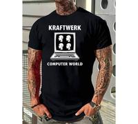 Shein Camiseta casual para hombre, 100% algodón, camiseta de mezcla de algodón para hombre - Estampado gráfico de Kraftwerk Computer World, ajuste regular,