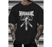 Shein Camiseta casual para hombre, 100% algodón, camiseta gráfica casual Booze & Glory London - Azul claro, manga corta, cuello redondo, estilo de verano co