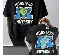 Shein Camiseta casual para hombre Disney, estampado de doble cara de Monsters University, diseño de Mike & Sulley, tela suave, ideal para coleccionistas de