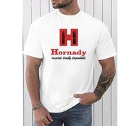 Shein Camiseta casual para hombres, 100% algodón, camiseta Hornady para hombres - azul claro con logotipo rojo de Hornady, camiseta de cuello redondo con a