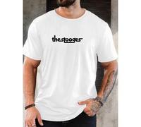 Shein Camiseta casual para hombres, 100% algodón, camiseta casual con gráfico de The Stooges - Camiseta de manga corta de cuello redondo de verano en azul v