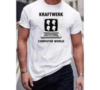 Shein Camiseta casual para hombres, 100% algodón, camiseta de mezcla de algodón para hombres - Estampado gráfico de Kraftwerk Computer World, ajuste regular