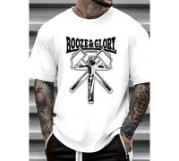 Shein Camiseta casual para hombres, 100% algodón, camiseta gráfica casual Booze & Glory London - Azul claro, manga corta, cuello redondo, estilo de verano c