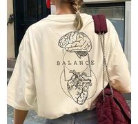 Shein Camiseta casual para mujer, con estampado de anatomía del cerebro y el corazón, corte holgado y oversize, estilo urbano de cuello redondo y manga cort