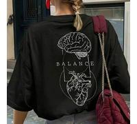 Shein Camiseta casual para mujer, con estampado de anatomía del cerebro y el corazón, corte holgado y oversize, estilo callejero de cuello redondo y manga c