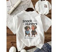 Shein Camiseta casual para mujer con estampado de cazadores de aperitivos de perro salchicha, manga corta, cuello redondo, hombros caídos, top holgado y lin
