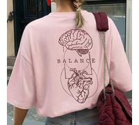 Shein Camiseta casual para mujer, estampado de anatomía del cerebro y el corazón, corte holgado y oversize, estilo urbano de cuello redondo y manga corta, a