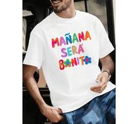 Shein Camiseta colorida Manana Sera Bonito hecha de material de alta calidad, cuello redondo, ajuste cómodo, informal