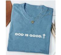 Shein Camiseta cómoda y sencilla de color, camiseta cristiana con el diseño "Dios es bueno", camiseta de fe unisex, camiseta de fe para grupo de la iglesia,