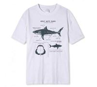 Shein Camiseta con anatomía de tiburón blanco grande, nueva camiseta de verano para hombres de estilo callejero, de manga corta, de estilo hip hop y punk, p
