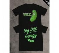 Shein Camiseta con Big Dill Energy Camiseta de algodón puro de 220 g/m2 con cuello redondo, informal, moderna y con estampado de doble cara para hombre (1 u