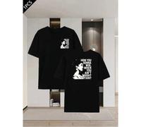 Shein Camiseta con cita de Nina Simone, para hombre, con estampado de doble cara, cuello redondo, informal, de algodón puro de 220 g/m² (1 unidad)