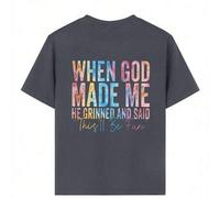 Shein Camiseta con eslogan divertido "Cuando Dios me creó, sonrió y dijo que esto será divertido" para niña preadolescente, de tela suave y cómoda, para dep