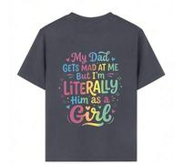 Shein Camiseta con eslogan divertido para niña preadolescente: Aunque papá a menudo me regaña, me doy cuenta de que soy su viva imagen por dentro y por fuer