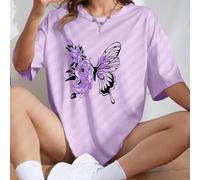 Shein Camiseta con estampa de mariposa de hombros caídos, camiseta gráfica para mujer