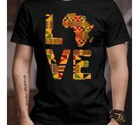 Shein Camiseta con estampado "Africa Love Kente", cuello redondo para hombre, 220 g/m², verano, algodón puro, manga corta (1 unidad)