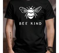 Shein Camiseta con estampado "Bee Kind" para hombre, cuello redondo, 220 g/m², verano, algodón puro, manga corta (1 unidad)