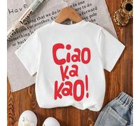 Shein Camiseta con estampado "Ciao" para niño, de tela suave y cómoda, adecuada para deportes al aire libre, uso casual diario, moda de calle y campus, top