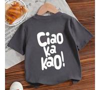 Shein Camiseta con estampado "Ciao" para niño, de tela suave y cómoda, adecuada para deportes al aire libre, uso casual diario, moda de calle y campus, top