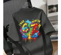 Shein Camiseta con estampado creativo "YO TENÍA 6, AHORA TENGO 7" de pintura colorida para niño preadolescente, adecuada para eventos, uso casual, fiestas,