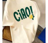 Shein Camiseta con estampado de "CIAO" y limón para niño preadolescente, de tela suave y cómoda, adecuada para que los niños la usen para viajes, vacaciones