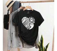 Shein Camiseta con estampado de corazón, sol y luna con eslogan "En tu noche talla grande oscura, recuerda que MAÑANA TE NECESITA" para mujer de talla grand