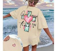 Shein Camiseta con estampado de cruz y texto "Dios es siempre bueno", fe cristiana religiosa, casual de manga corta y cuello redondo, unisex para verano