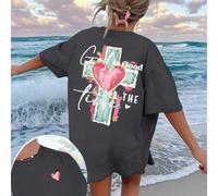 Shein Camiseta con estampado de cruz y texto "Dios siempre es bueno", fe cristiana religiosa, casual de manga corta y cuello redondo, unisex para verano