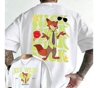 Shein Camiseta con estampado de dibujos animados de Disney Zootopia Nick, estampado de Disney Mad Animal City Nick - Diseño estampado a doble cara, camiseta