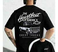 Shein Camiseta con estampado de doble cara "THE HEARTBEAT OF AMERICA" con diseño clásico de camioneta americana. 100 % algodón de alta calidad, manga corta