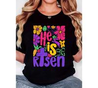 Shein Camiseta con estampado de flores cruzadas para mujer, diseño retro sencillo, informal, corte cómodo, manga corta, cuello redondo, tejido mixto, estamp
