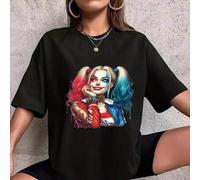 Shein Camiseta con estampado de Harley Quinn para mujer, primavera/verano 2025, estilo casual, corte holgado, algodón puro, transpirable y cómoda, ideal par